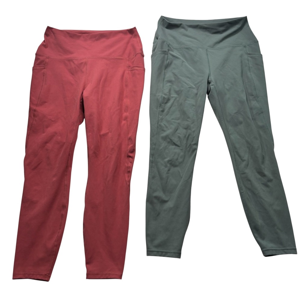 RBK Womens High Waisted  Leggings with Pockets Burgundy Green Lot of 2 #200